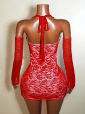 Lace Patchwork Off Shoulder Mini Dress GHYX-0254