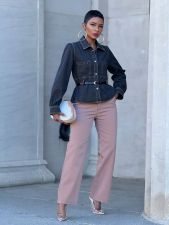 Plus Size Long Sleeve Lapel Denim Shirt GYLN-7767