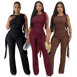 Solid Color Sleeveless Two Piece Pants Set ASL-6816