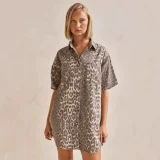 Leopard Print Short Sleeve Mini Dress GYAN-891