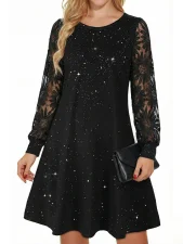 Lace Patchwork Lantern Sleeve Mini Dress GYGE-26007