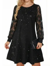 Lace Patchwork Lantern Sleeve Mini Dress GYGE-26007