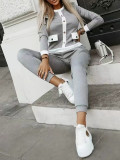 Casual Patchwork O Neck Top Two Piece Pants Set MIL-L292