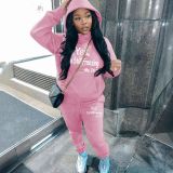 Plus Size Letter Print Fleece-Lined Hooded Sweatshirt Sport Pants Set GDNF-5999Y28