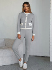 Casual Patchwork O Neck Top Two Piece Pants Set MIL-L292