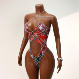 Sexy Print Patchwork One Piece Swimsuit GHYX-5245