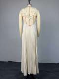 Solid Color Press Pleated Sling Maxi Dress GMSF-9439-1