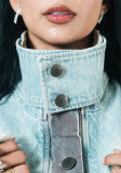 Stand Collar Long Sleeve Coat Straight Pants Denim 2 Piece Set YUMT-YMT503