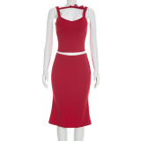 Bow-tie Sleeveless Tank Top And Fishtail Skirt 2 Piece Set GSZM-D26ST028