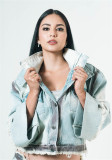 Stand Collar Long Sleeve Coat Straight Pants Denim 2 Piece Set YUMT-YMT503