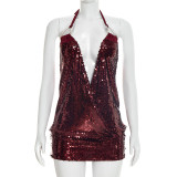 Sexy Sequin Halterneck Backless Mini Dress GSZM-J26DS028