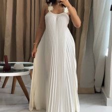 Solid Color Press Pleated Sling Maxi Dress GMSF-9439-1