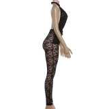 Lace Patchwork Halterneck Backless Jumpsuit XEF-K6Q01398A