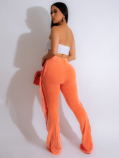 Solid Color Tassel Micro Flare Pants CH-24049