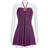 Sexy Halterneck Solid Color Mini Dress GSZM-D26DS020