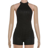 Halterneck Backless Solid Color Tight Romper XEF-K6Q00878A