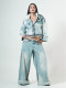 Stand Collar Long Sleeve Coat Straight Pants Denim 2 Piece Set YUMT-YMT503