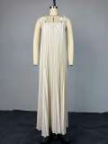 Solid Color Press Pleated Sling Maxi Dress GMSF-9439-1