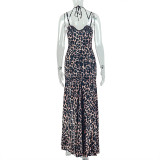 Leopard Print Irregular Backless Split Maxi Dress GJYO-303507