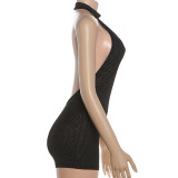 Halterneck Backless Solid Color Tight Romper XEF-K6Q00878A