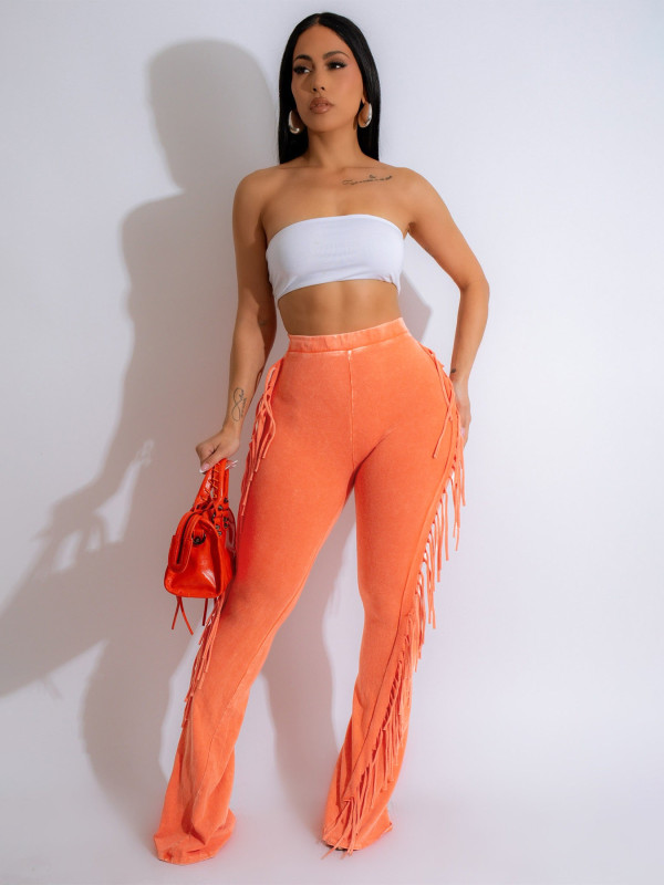 Solid Color Tassel Micro Flare Pants CH-24049