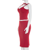 Bow-tie Sleeveless Tank Top And Fishtail Skirt 2 Piece Set GSZM-D26ST028
