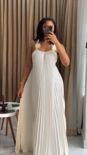 Solid Color Press Pleated Sling Maxi Dress GMSF-9439-1