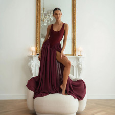 Solid Color Sleeveless Chiffon Slit Maxi Dress GSZM-D26DS024