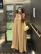 V Neck Solid Color Loose Sling Maxi Dress GCNE-73482
