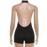 Halterneck Backless Solid Color Tight Romper XEF-K6Q00878A