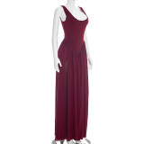 Solid Color Sleeveless Chiffon Slit Maxi Dress GSZM-D26DS024