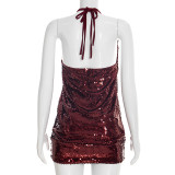 Sexy Sequin Halterneck Backless Mini Dress GSZM-J26DS028