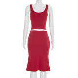 Bow-tie Sleeveless Tank Top And Fishtail Skirt 2 Piece Set GSZM-D26ST028