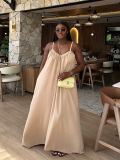 V Neck Solid Color Loose Sling Maxi Dress GCNE-73482