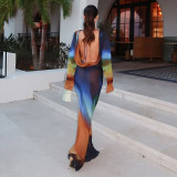 Print Long Sleeve Backless Maxi Dress GDSF-D26DS030