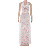 Mesh Print Halterneck Top 3 Piece Skirts Set GZJQ-K25S89994