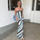 Stripe Print Slim Tube Top Maxi Dress GZJQ-K6D00053A
