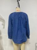 Long Sleeve V Neck Long Sleeve Denim Top GYAN-753
