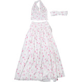 Mesh Print Halterneck Top 3 Piece Skirts Set GZJQ-K25S89994