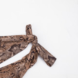 Deep V Neck Snake Print Backless Romper GDSF-D26RP009