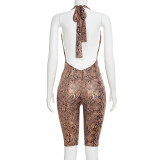 Deep V Neck Snake Print Backless Romper GDSF-D26RP009
