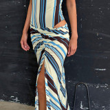 Stripe Print Slim Tube Top Maxi Dress GZJQ-K6D00053A