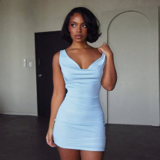 Solid Color Sexy Chain Backless Mini Dress GDSF-D25DS585
