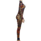Mesh See Through Print Tight Jumpsuit GZJQ-K6Q00584A