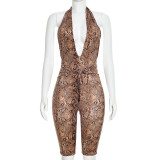 Deep V Neck Snake Print Backless Romper GDSF-D26RP009