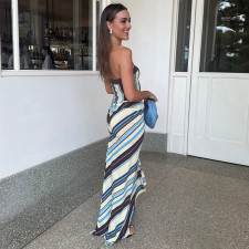 Stripe Print Slim Tube Top Maxi Dress GZJQ-K6D00053A