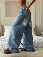 Fashion Holes Straight Wide Leg Jeans GYAN-15241