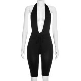 Solid Color Tie Up Halterneck Romper GDSF-C26JP020