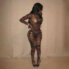 Mesh See Through Print Tight Jumpsuit GZJQ-K6Q00584A
