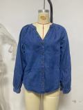Long Sleeve V Neck Long Sleeve Denim Top GYAN-753